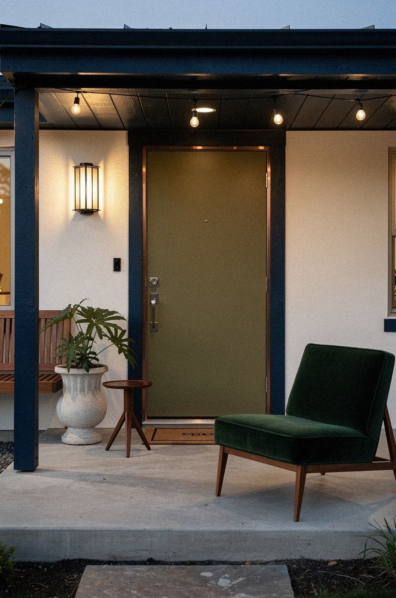 Paint the mid-century modern front door entrance in olive