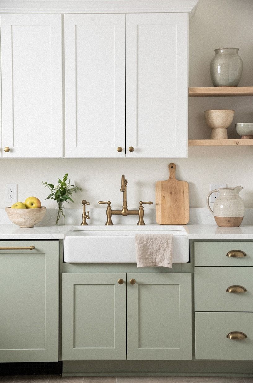 Paint the lower cabinets a gentle contrast