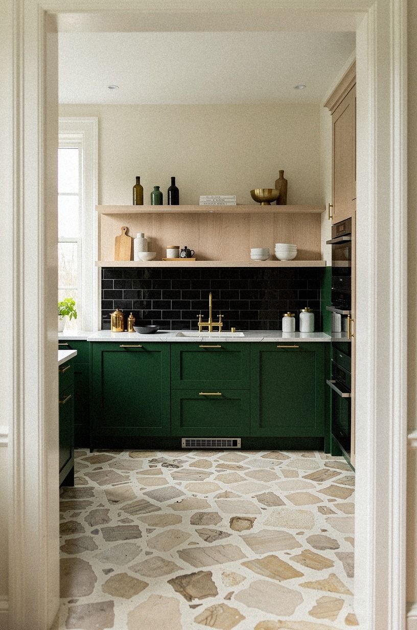 Float a White Oak Shelf Above Black Tile