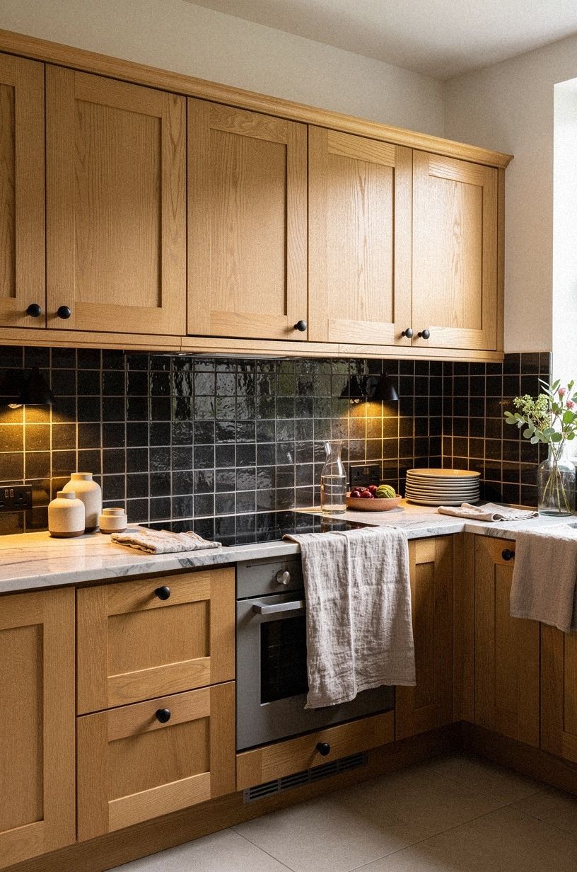 Mix Oak With A Dark Zellige Backsplash