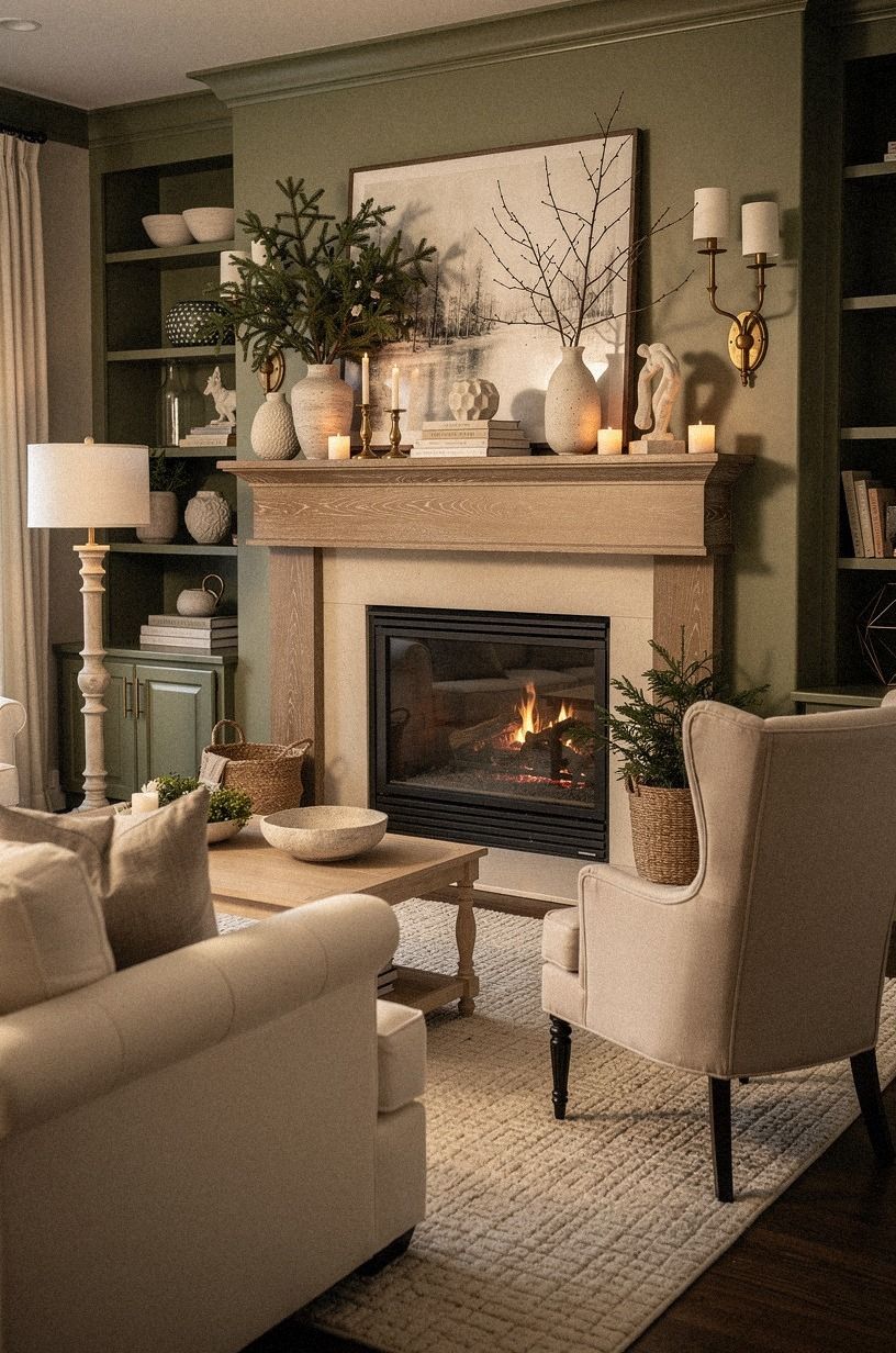 I Added Winter Mantel Decor That Could Stay Until March, sage green palette