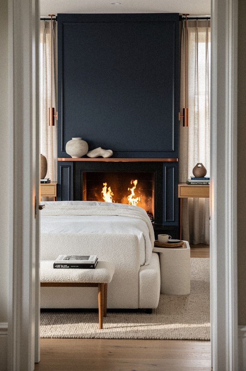 I Rebuilt the Bed Around the Firelight, midnight blue palette