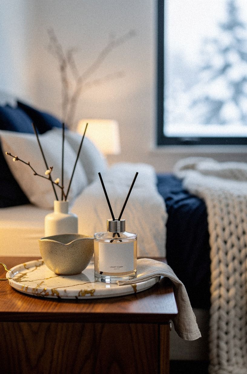 I Made the Bed Feel Like the Scent Belonged There, navy palette