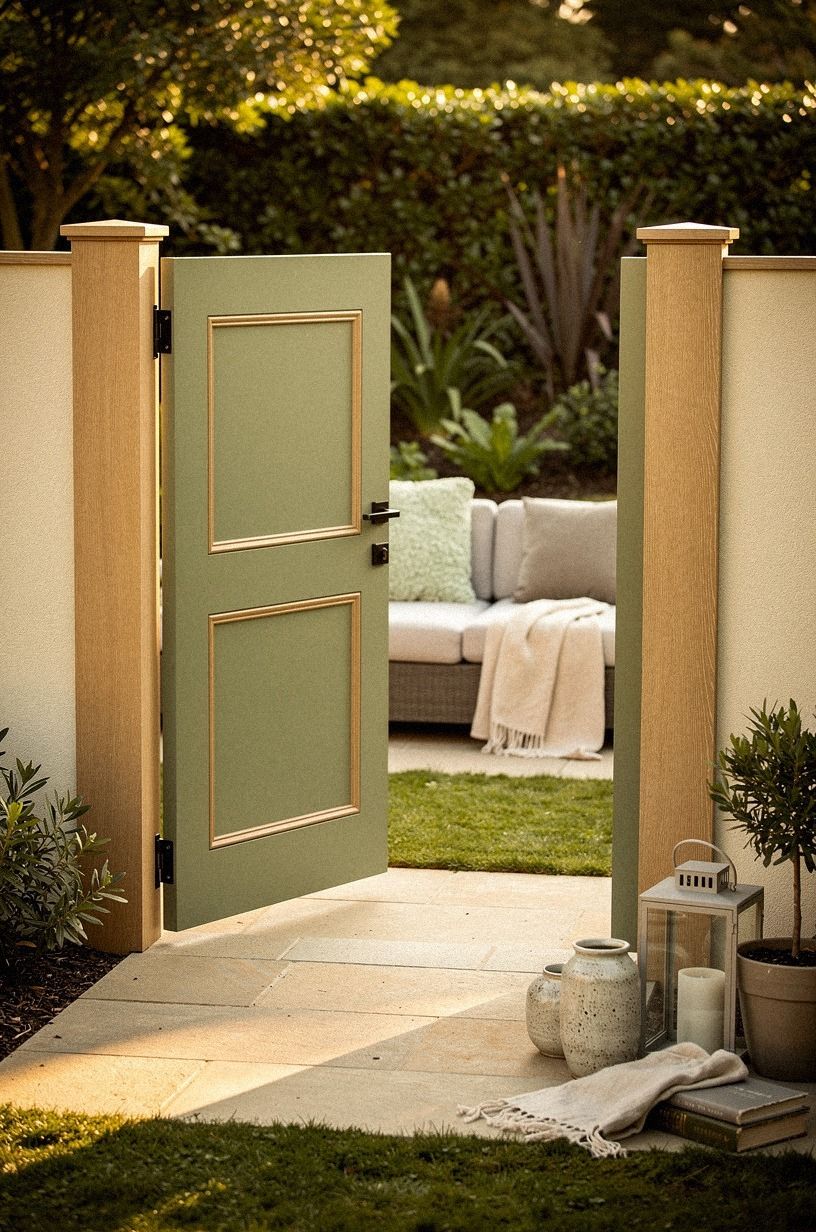 I gave the gate its own quiet moment, sage green palette