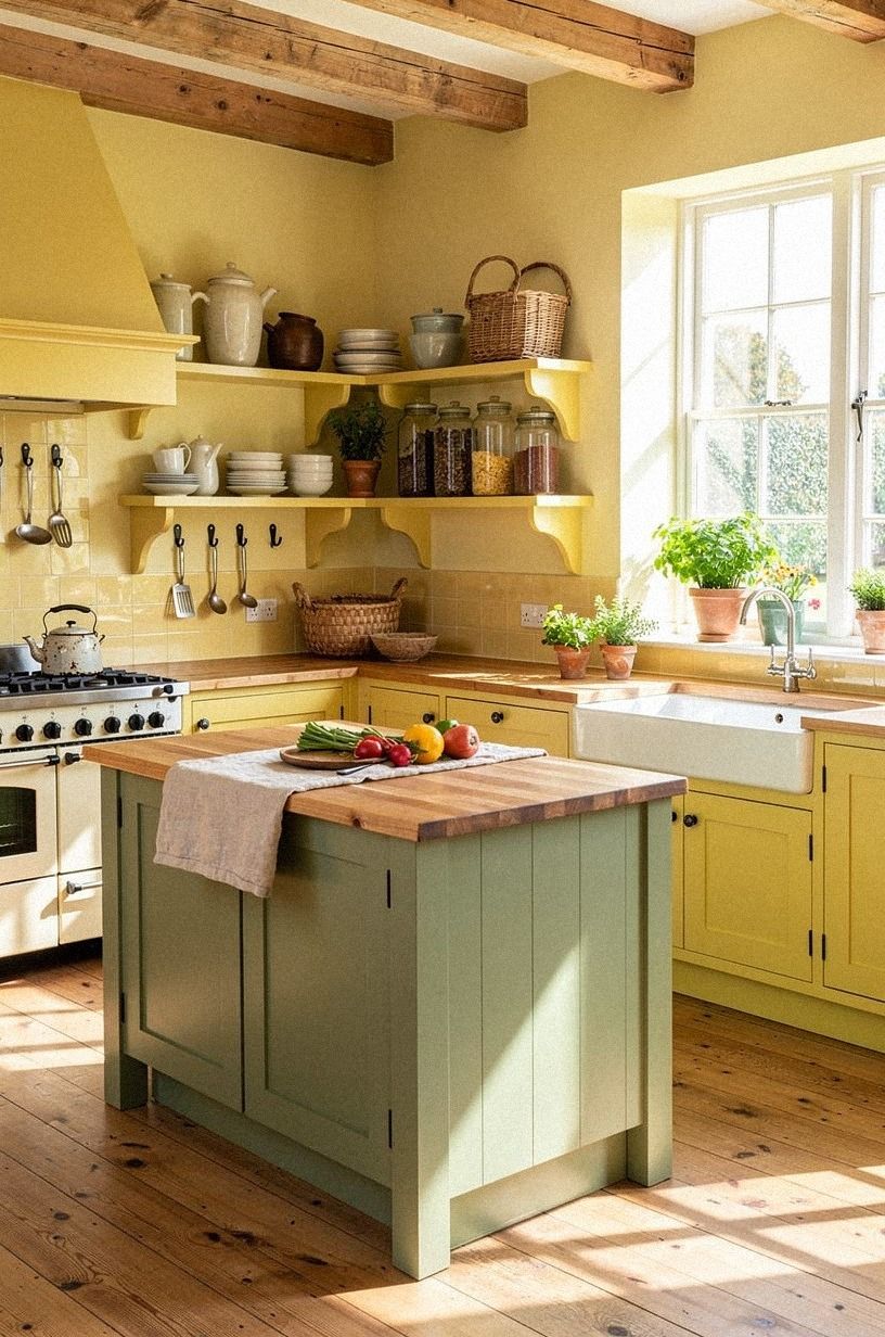 Anchor the room with a dark green island