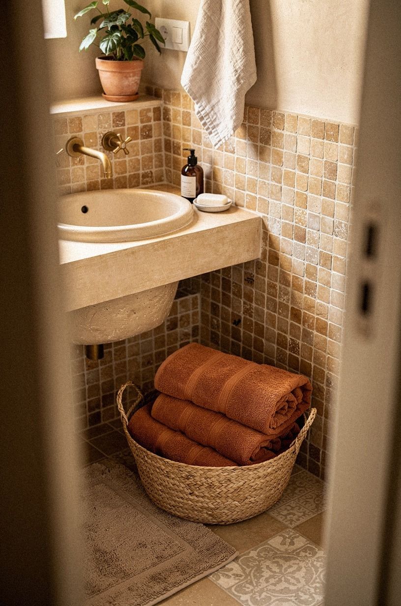 Layer terracotta and Turkish cotton near the sink