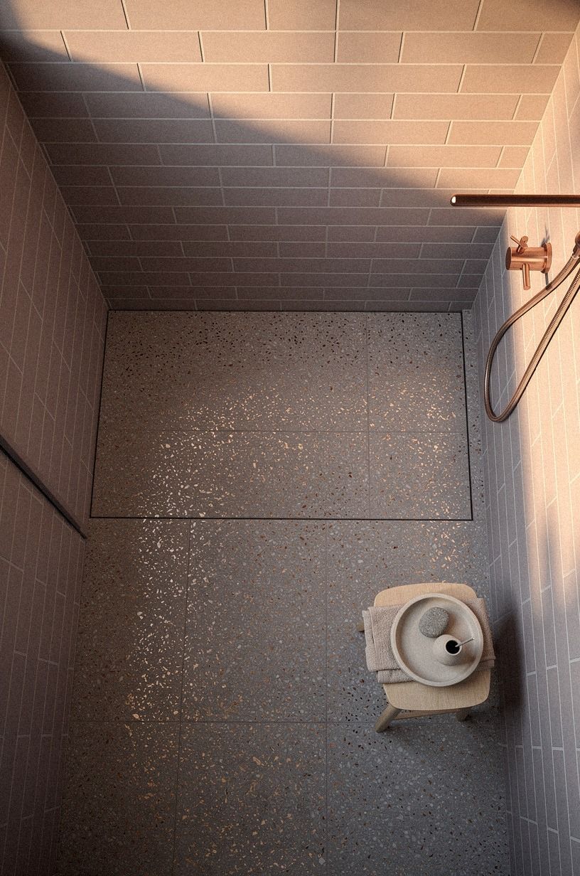 Let the shower stacked tile meet the ceiling